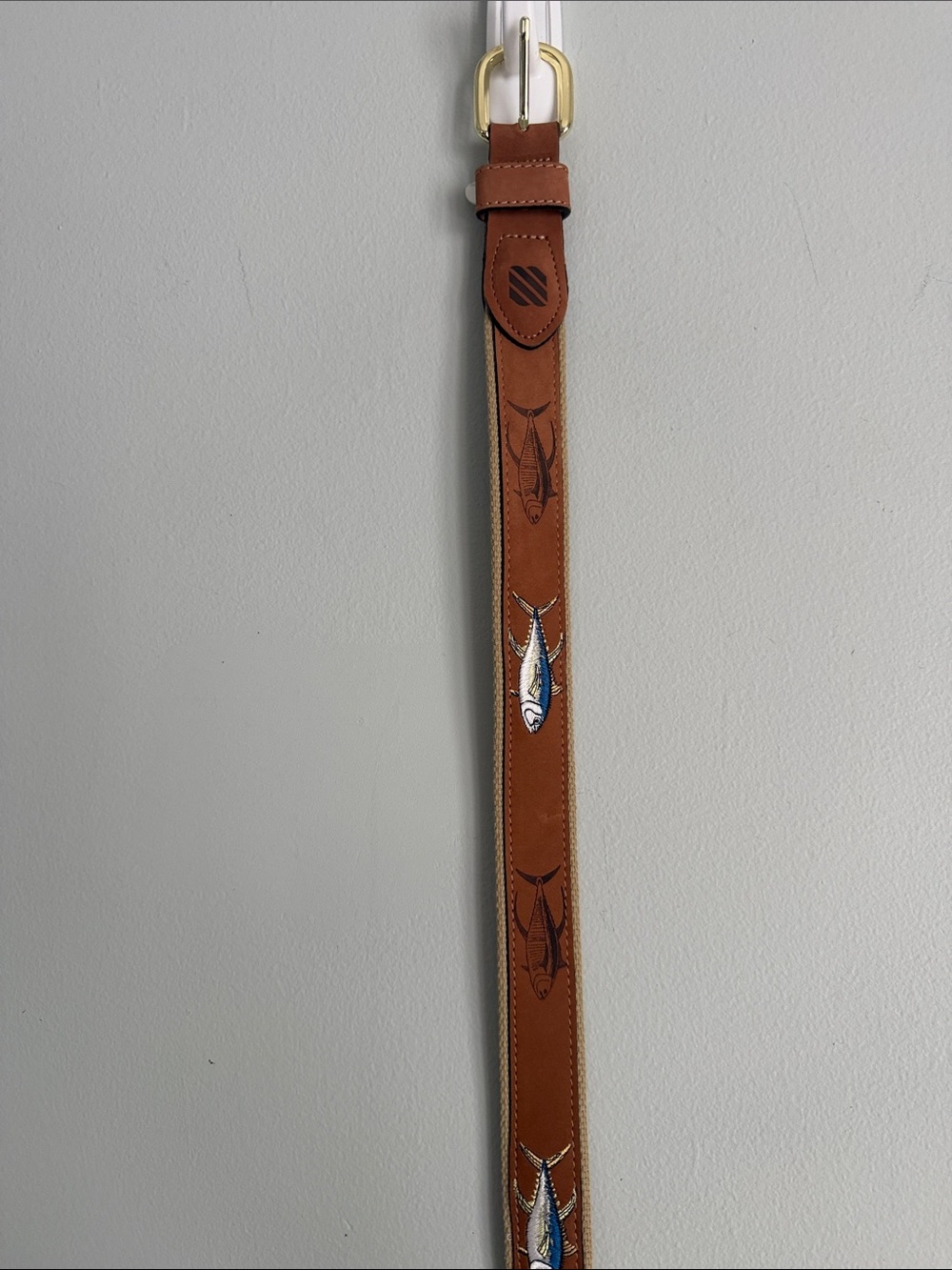 Brown Leather Fish-Accent Men's Belt with Brass Buckle